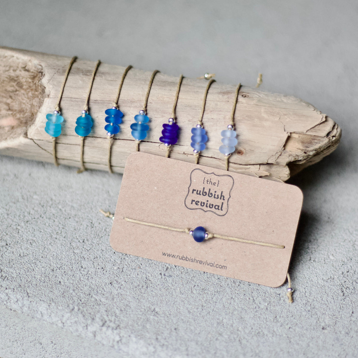 Green Sea Glass Bracelet: Sterling Silver & Cotton Cord - Single Seaglass Bead