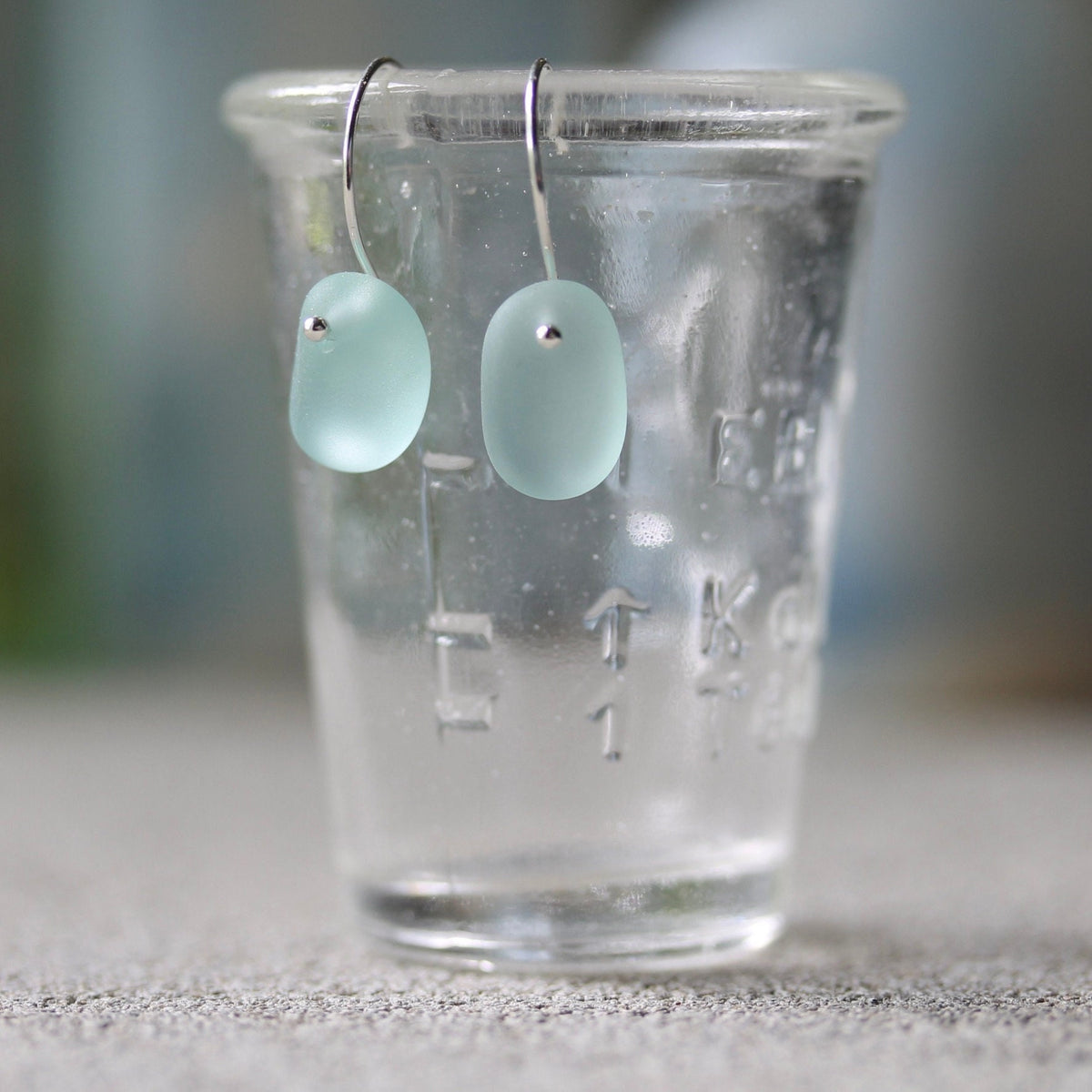 Sea Glass & Sterling Silver Earrings - Shades of Blue