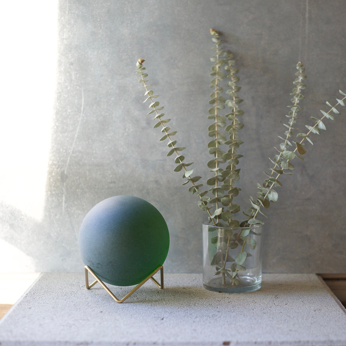 Emerald - Super Jumbo Seaglass Ball w/ Driftwood or Geometric Metal Stand