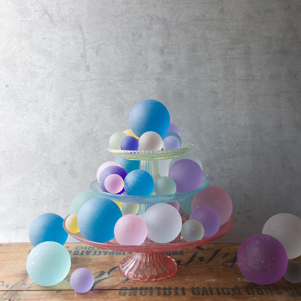 Pink - Seaglass Ball with Driftwood or Geometric Metal Stand