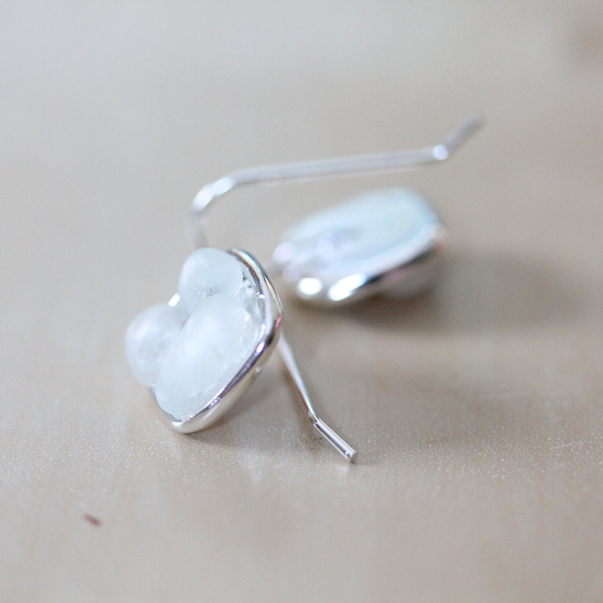 Sea Glass & Silver Mosaic Earrings - White