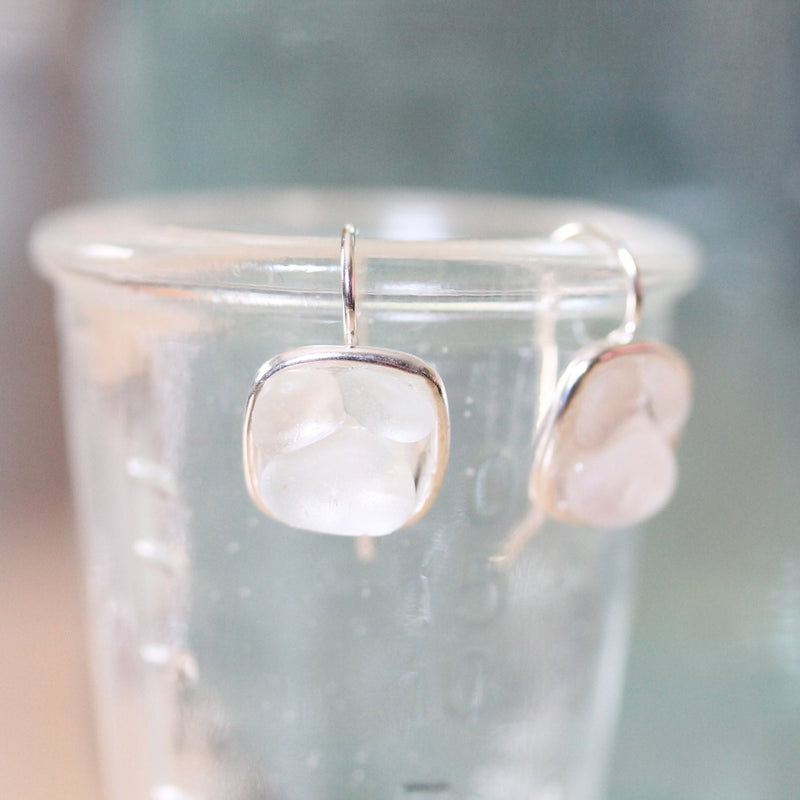 Sea Glass & Silver Mosaic Earrings - White