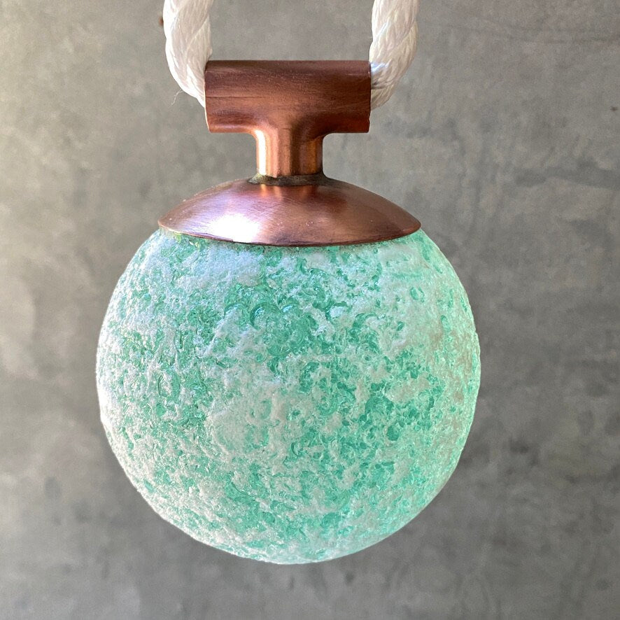 Indoor/Outdoor Nautical Sea Glass Float – Seafoam Orb with Copper & Rope
