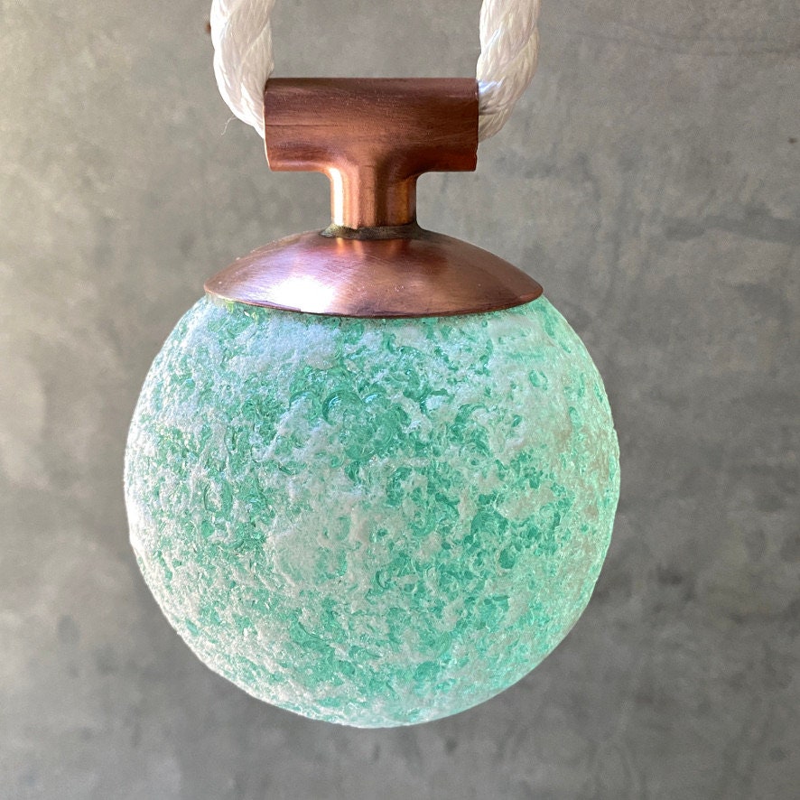 Indoor/Outdoor Nautical Sea Glass Float – Seafoam Orb with Copper & Rope