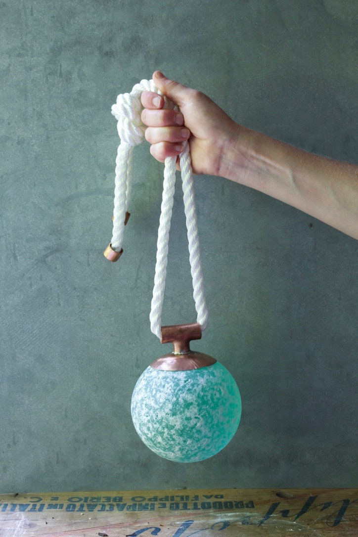 Indoor/Outdoor Nautical Sea Glass Float – Seafoam Orb with Copper & Rope