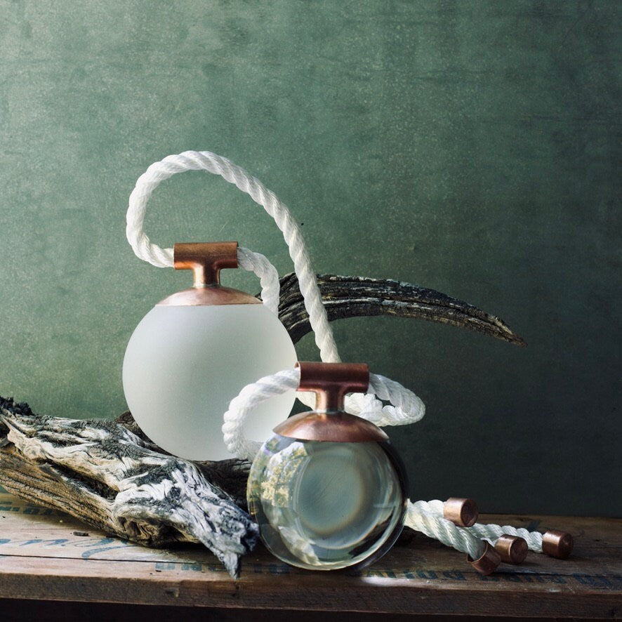 Indoor/Outdoor Nautical Sea Glass Float – White Orb with Copper & Rope