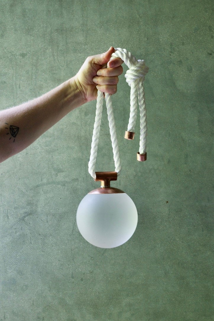 Indoor/Outdoor Nautical Sea Glass Float – White Orb with Copper & Rope