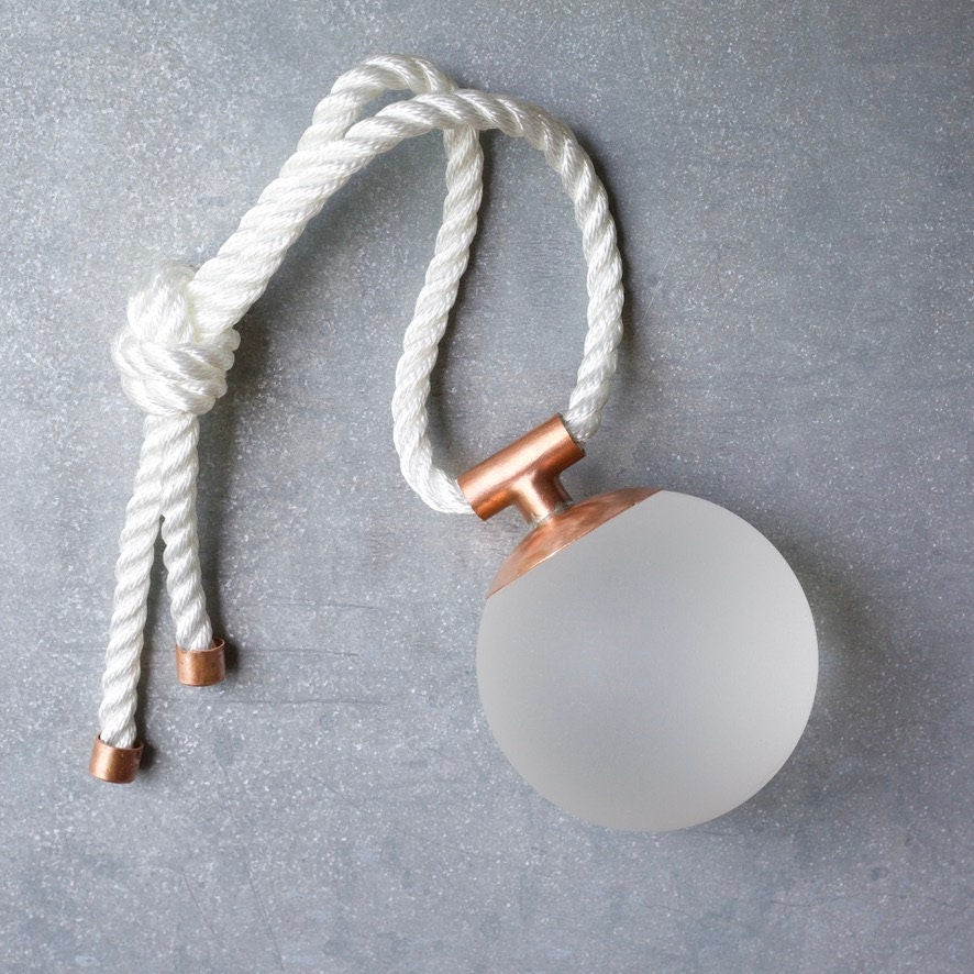 Indoor/Outdoor Nautical Sea Glass Float – White Orb with Copper & Rope