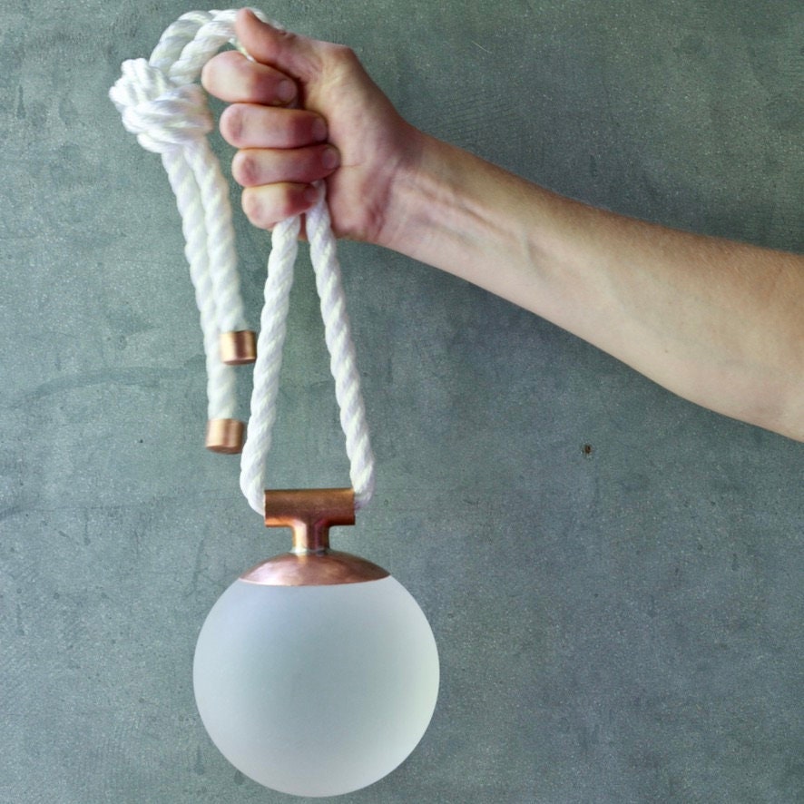 Indoor/Outdoor Nautical Sea Glass Float – White Orb with Copper & Rope