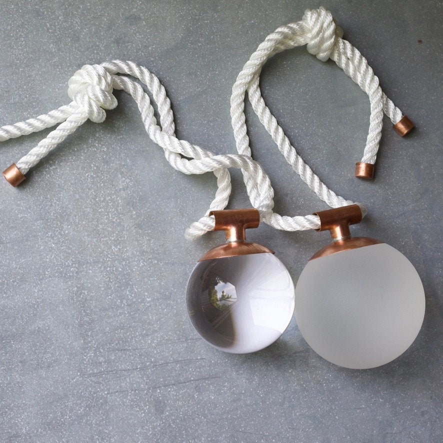 Indoor/Outdoor Nautical Sea Glass Float – White Orb with Copper & Rope