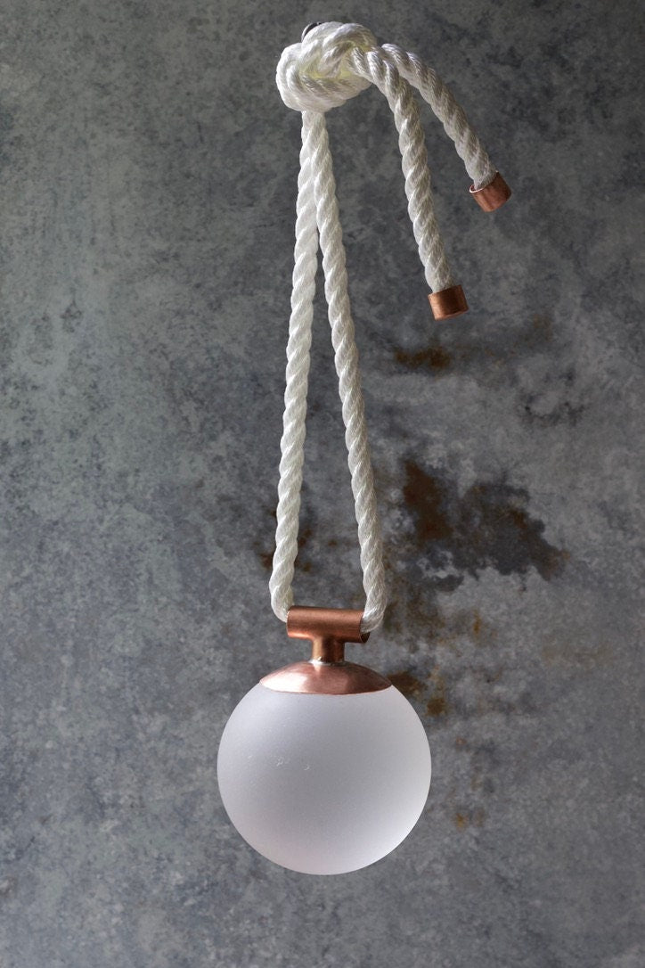 Indoor/Outdoor Nautical Sea Glass Float – White Orb with Copper & Rope