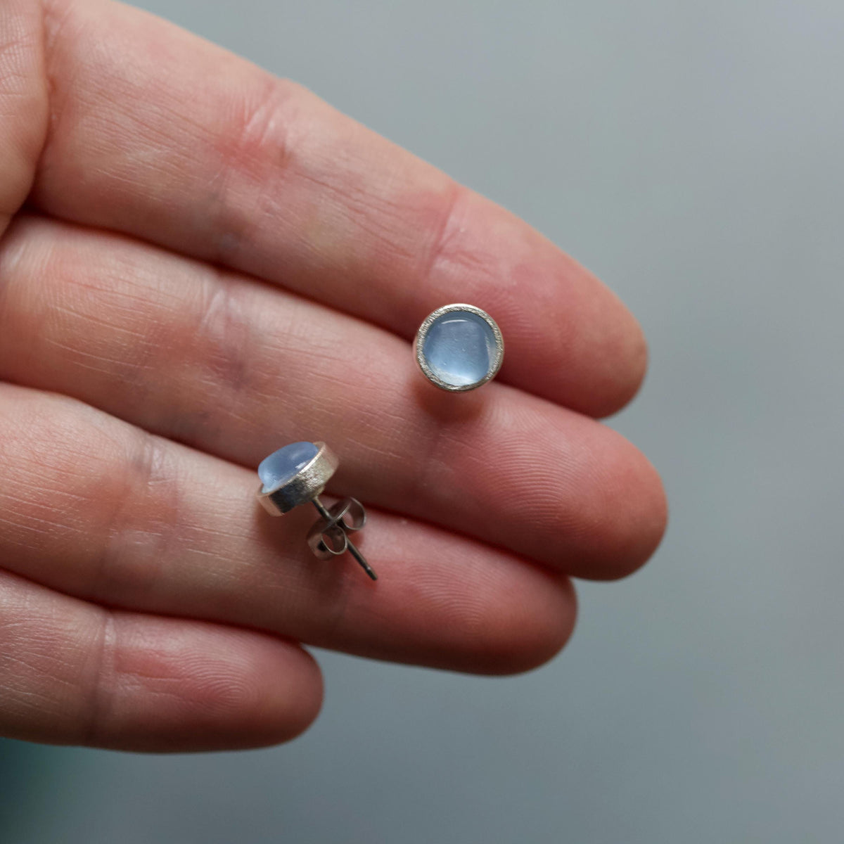 Sea Glass & Silver Petite Stud Earrings - Twilight