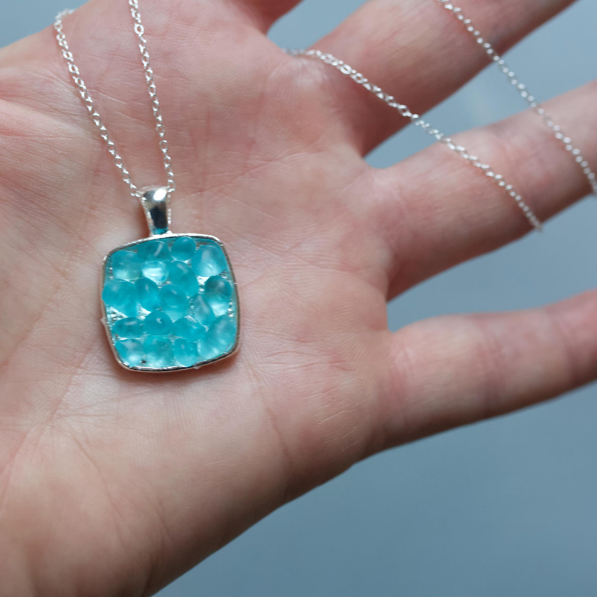 Sea Glass & Silver Mosaic Necklace - Aqua