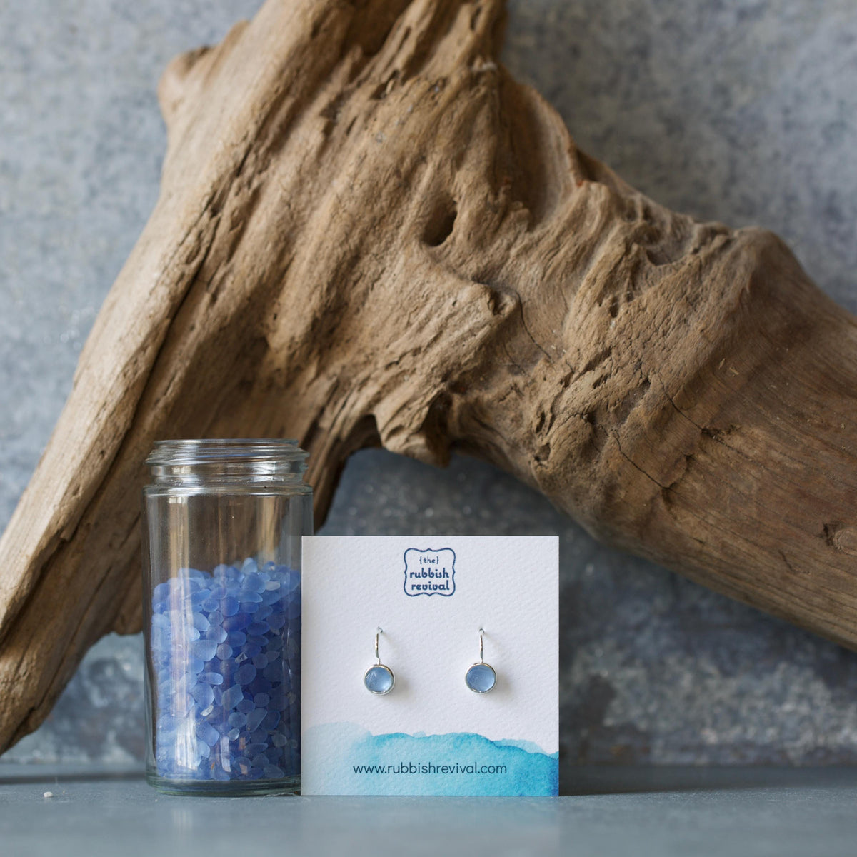 Sea Glass & Silver Petite Drop Earrings - Twilight