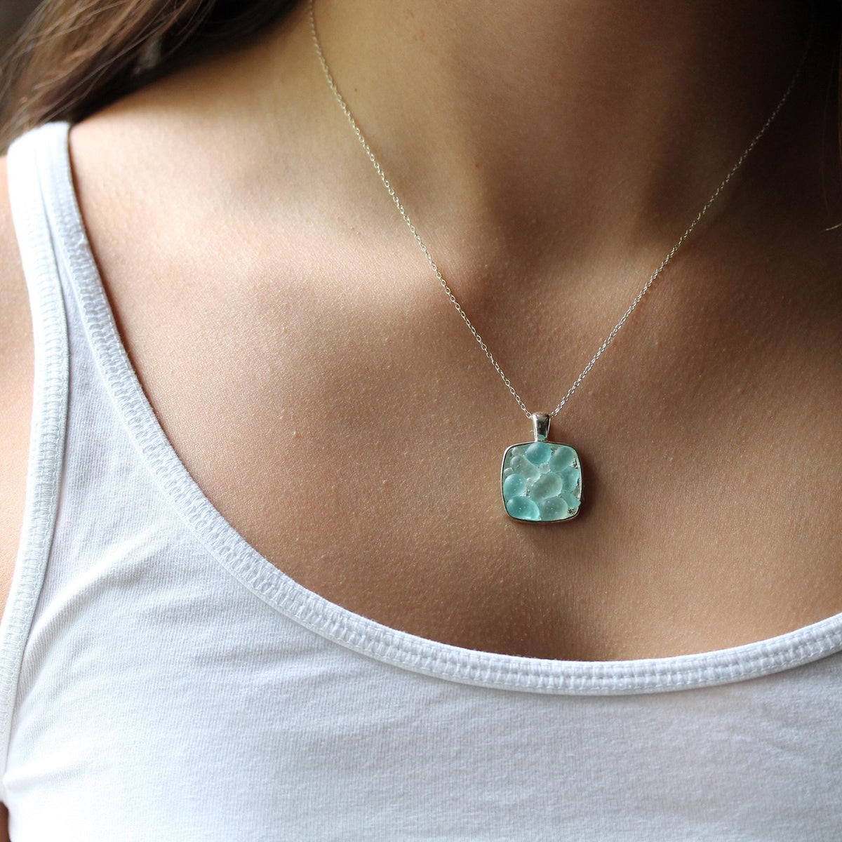 Sea Glass & Silver Mosaic Necklace - Royal Blue