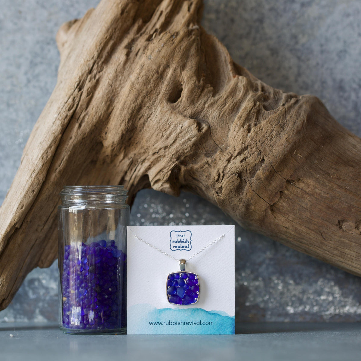 Sea Glass & Silver Mosaic Necklace - Royal Blue