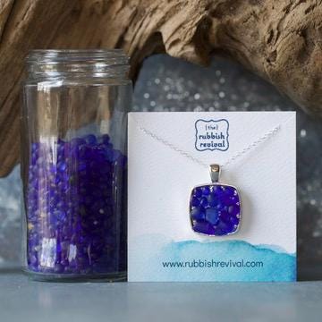 Sea Glass & Silver Mosaic Necklace - Royal Blue