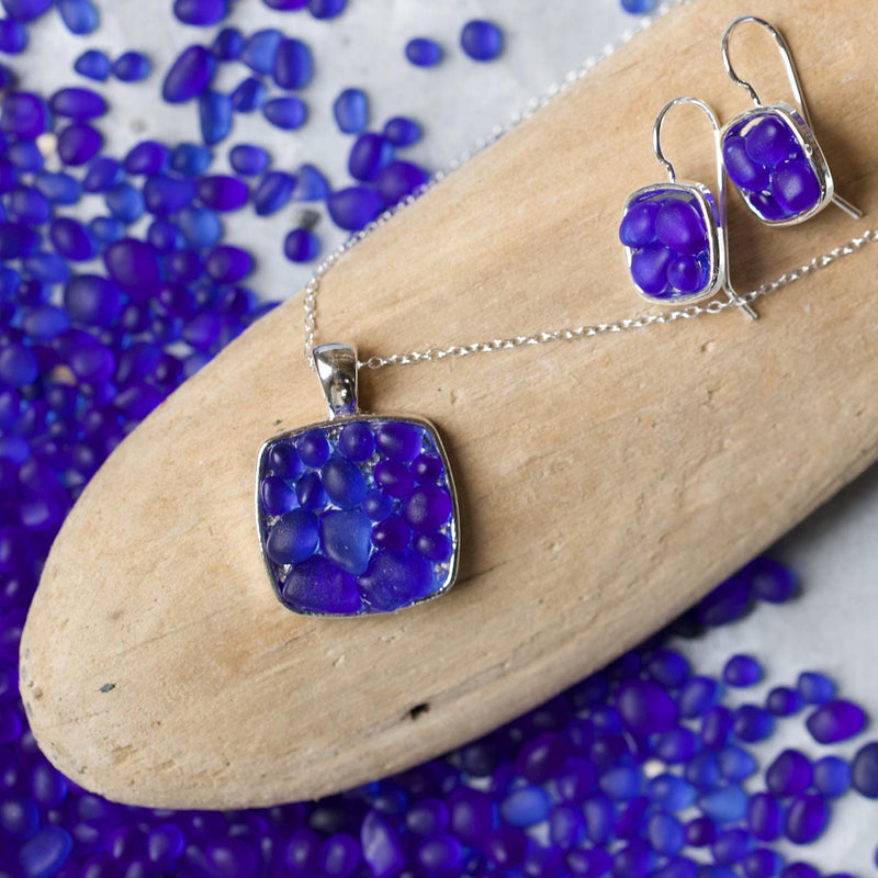 Sea Glass & Silver Mosaic Necklace - Royal Blue