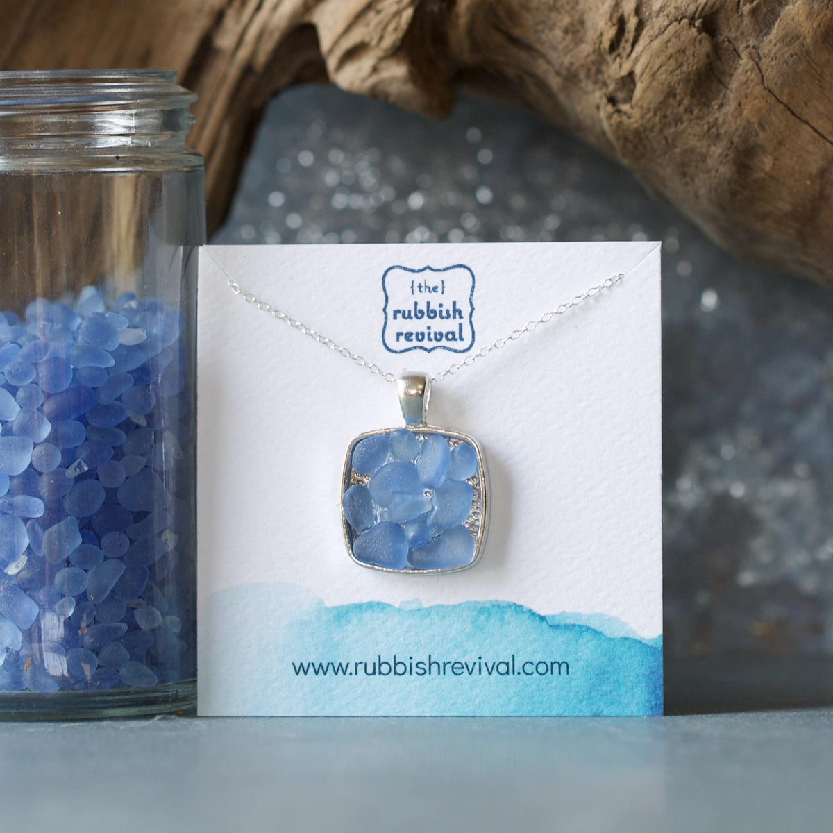 Sea Glass & Silver Mosaic Necklace - Twilight