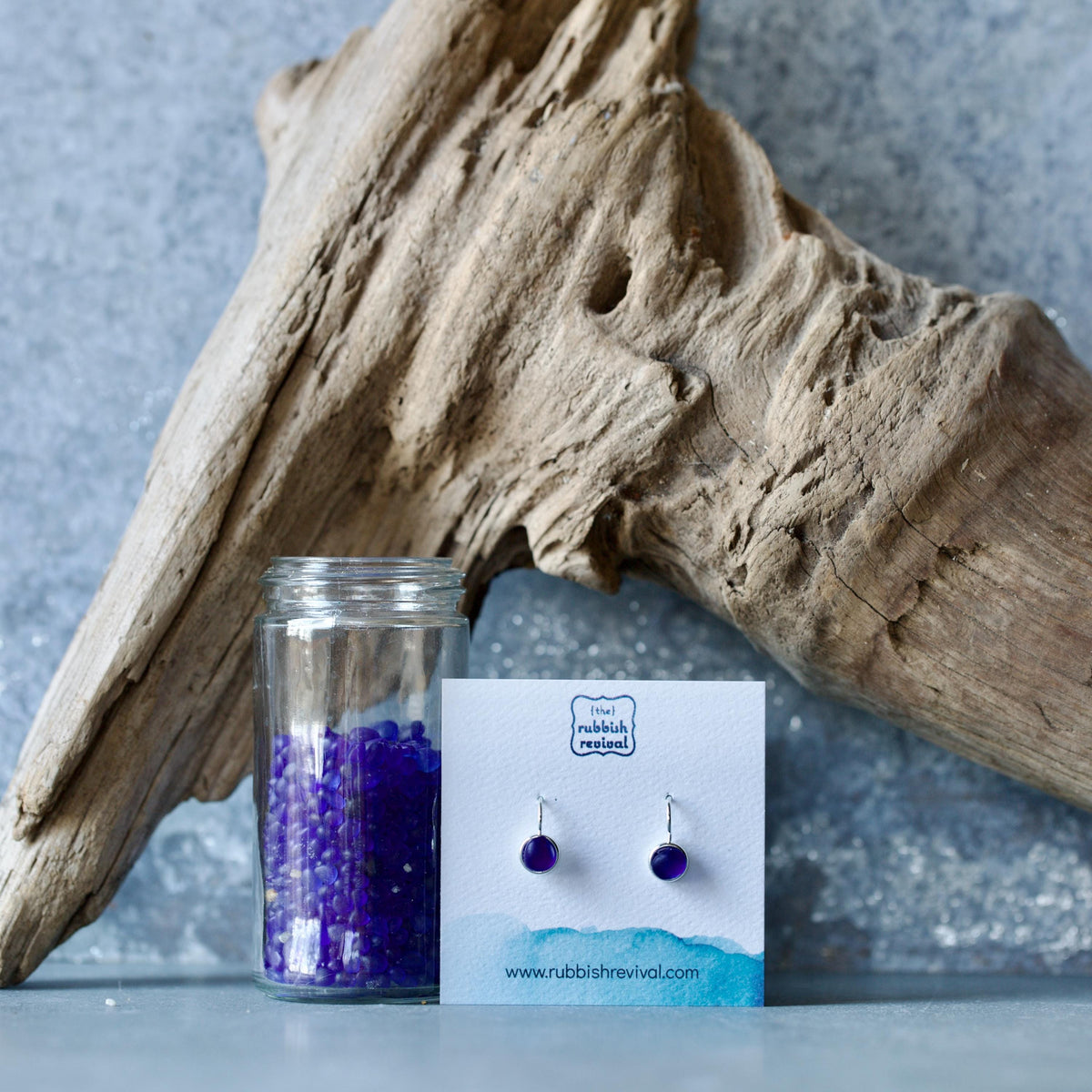 Sea Glass & Silver Petite Drop Earrings - Royal Blue