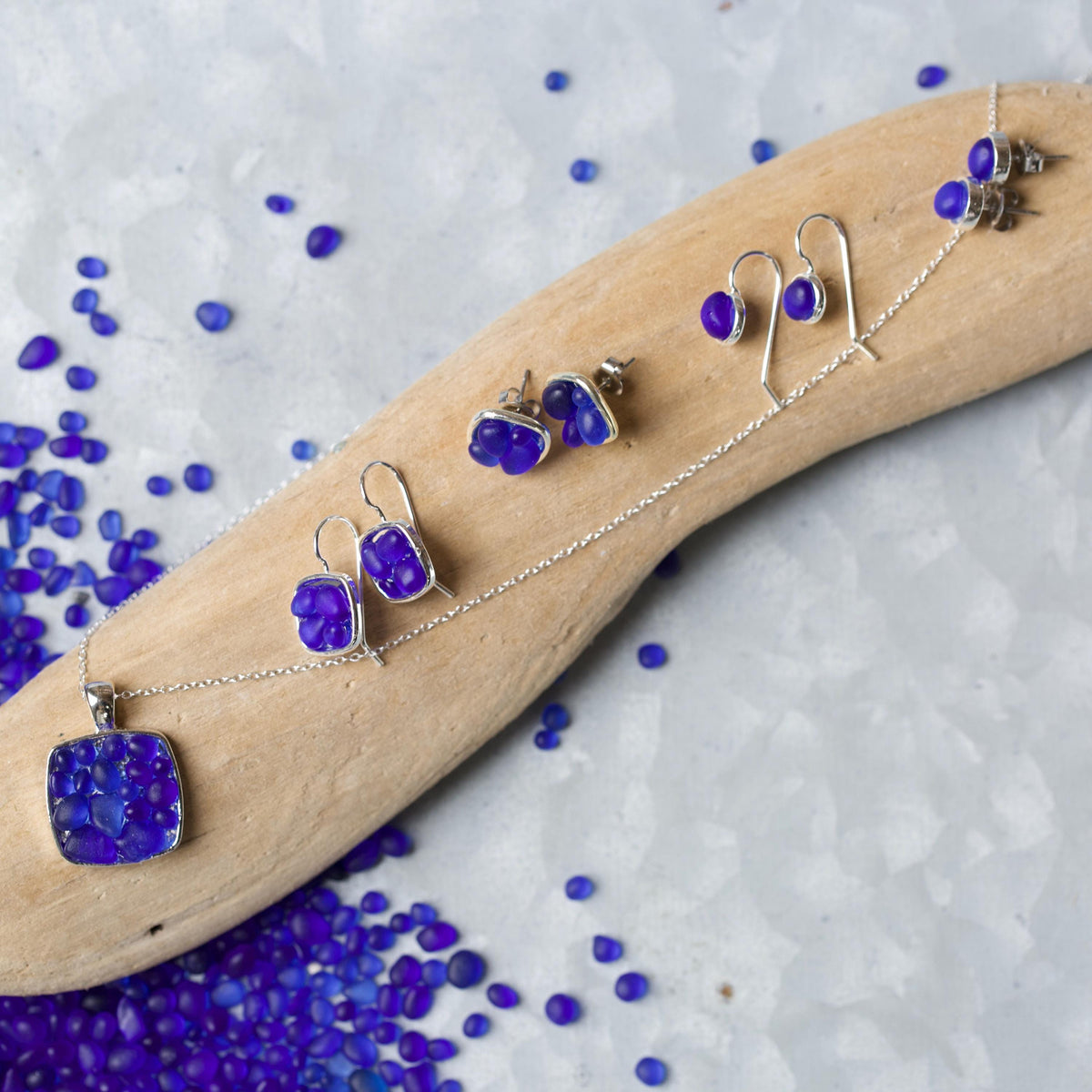 Sea Glass & Silver Petite Drop Earrings - Royal Blue