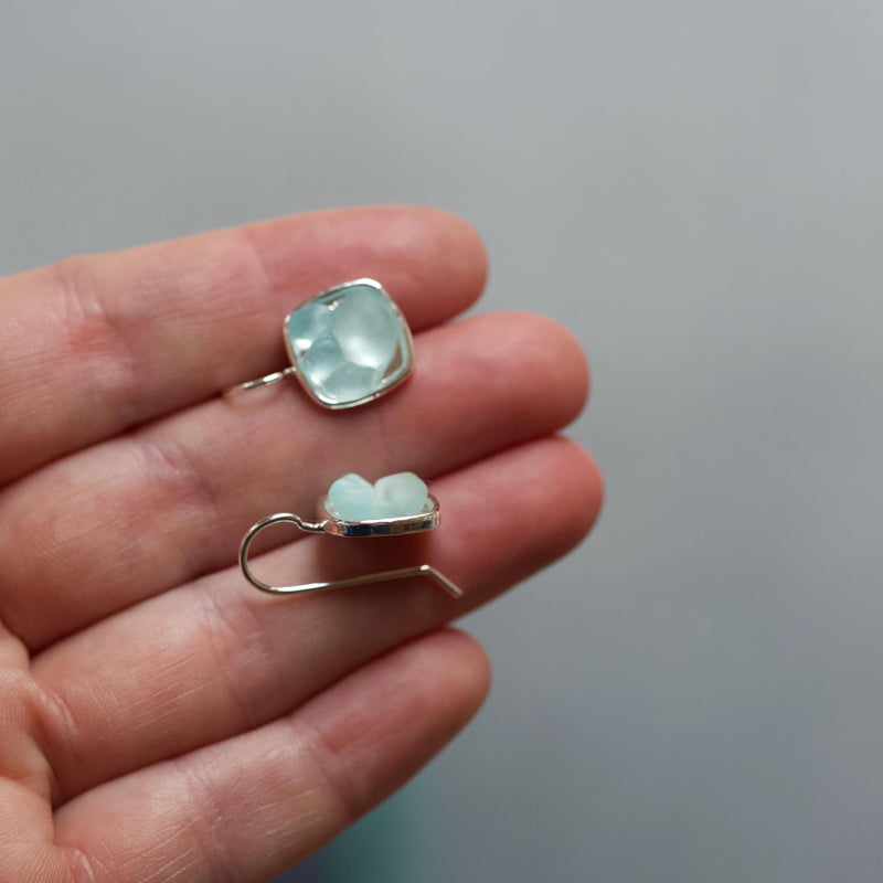 Sea Glass & Silver Mosaic Drop Earrings - Seafoam