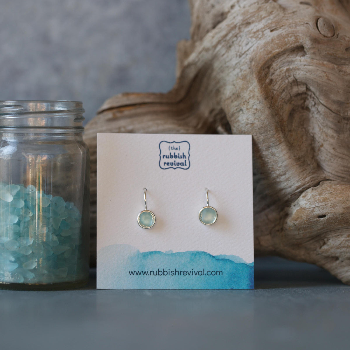 Sea Glass & Silver Petite Drop Earrings - Seafoam