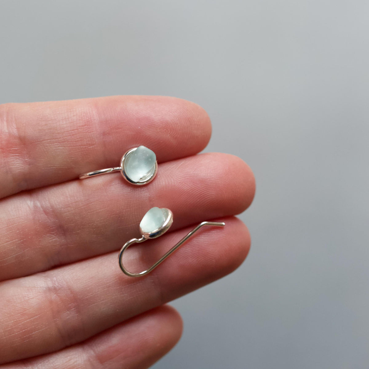 Sea Glass & Silver Petite Drop Earrings - Seafoam