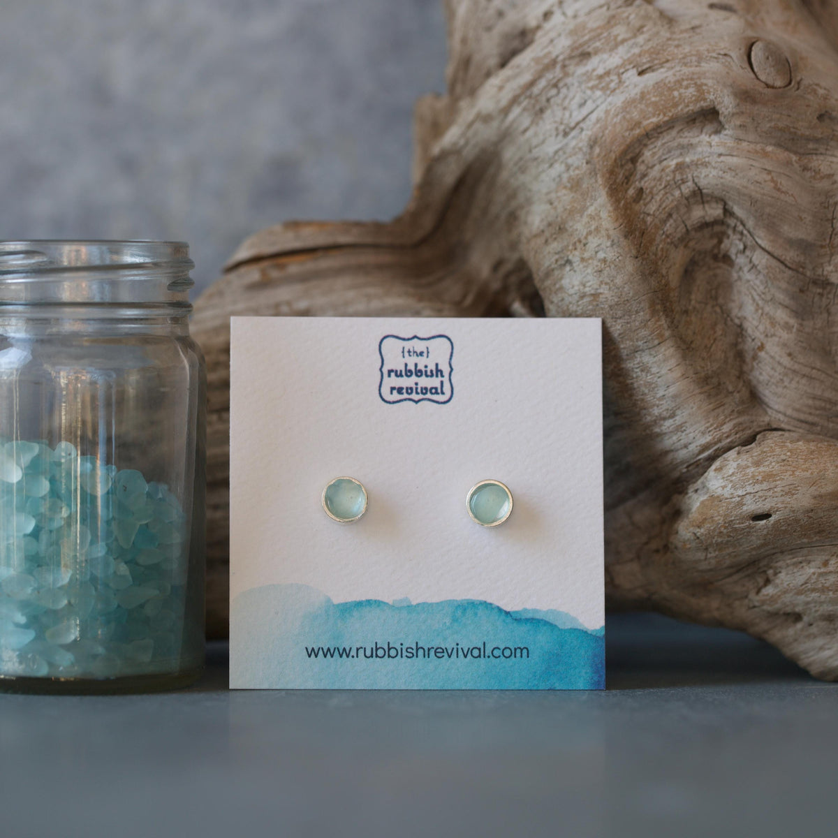 Sea Glass & Silver Petite Stud Earrings - Seafoam