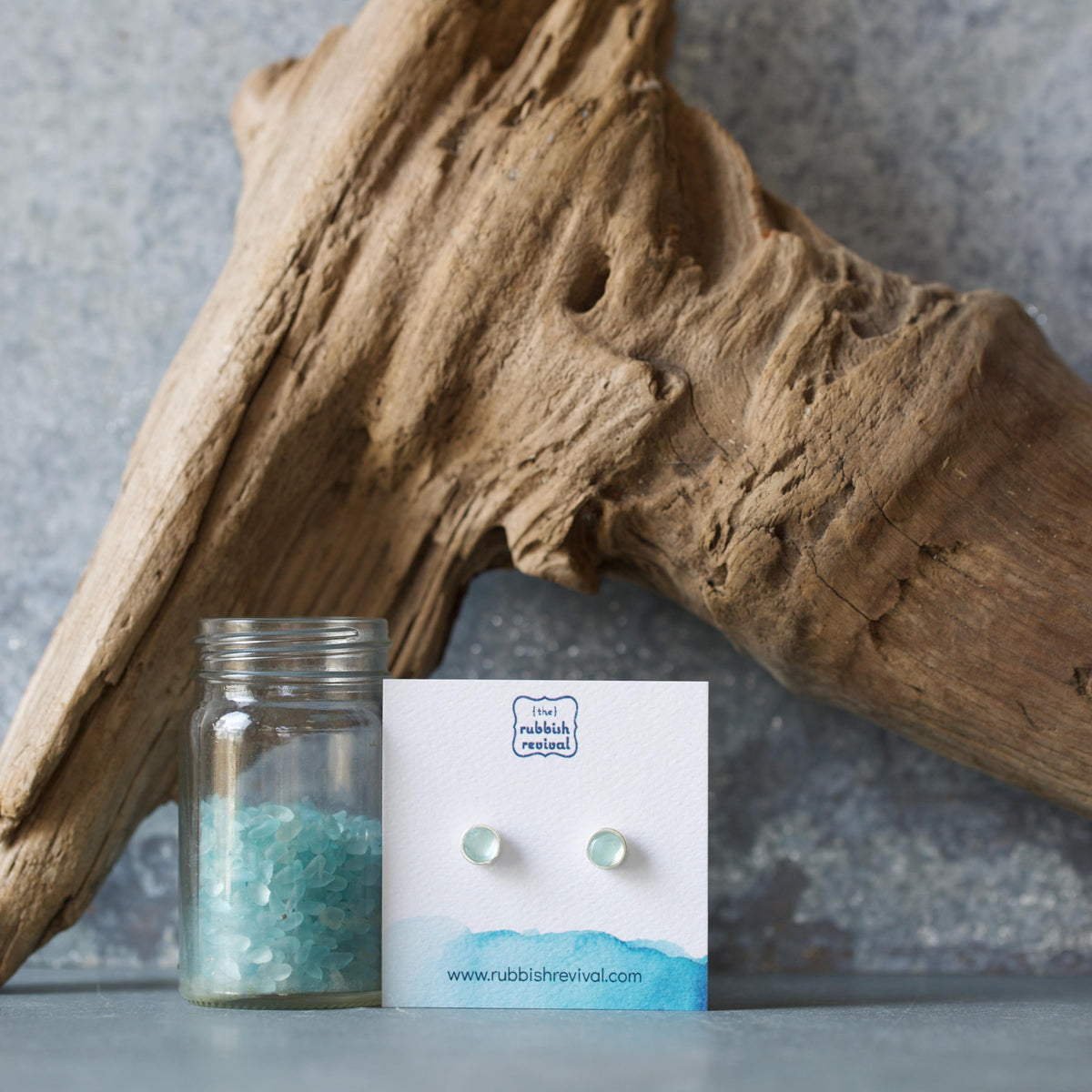 Sea Glass & Silver Petite Stud Earrings - Seafoam