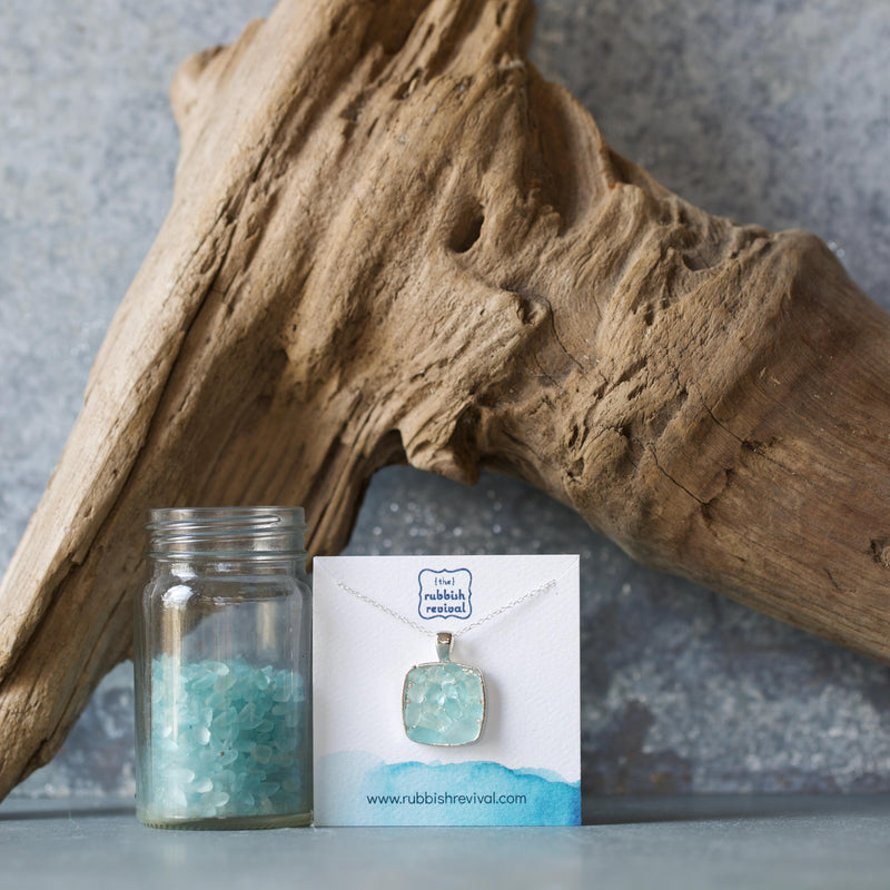 Sea Glass & Silver Mosaic Necklace - Seafoam