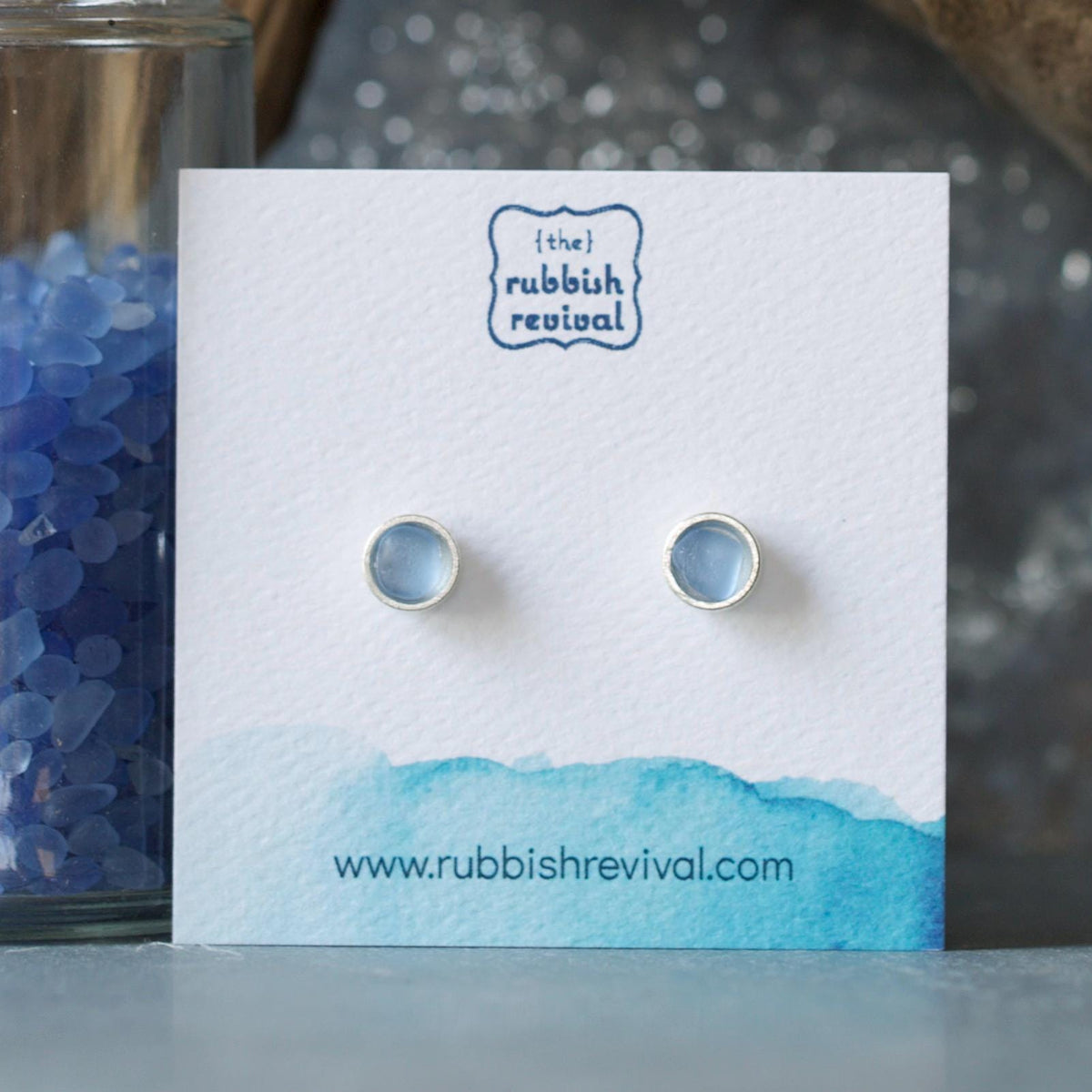 Sea Glass & Silver Petite Stud Earrings - Twilight