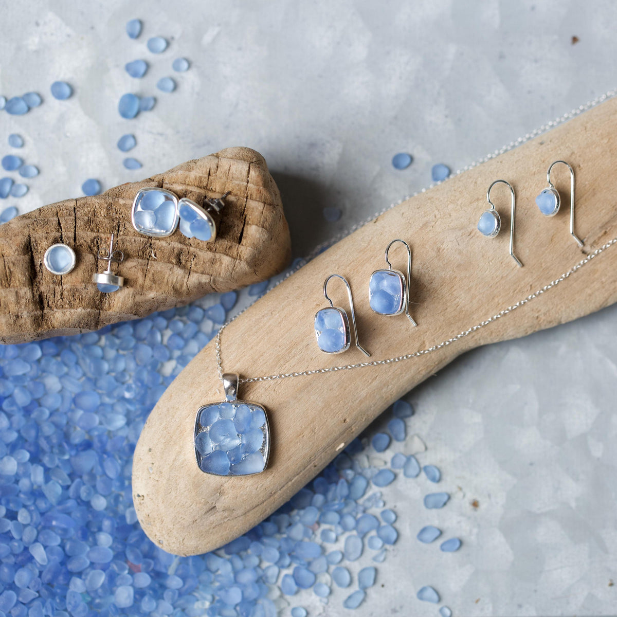 Sea Glass & Silver Petite Stud Earrings - Twilight