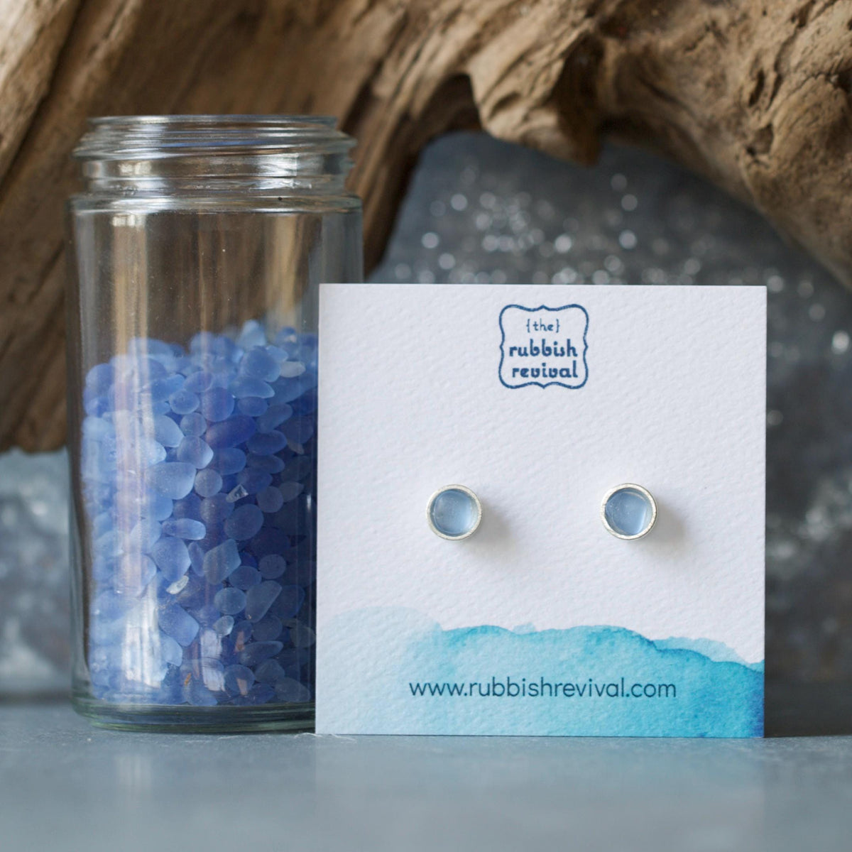 Sea Glass & Silver Petite Stud Earrings - Twilight