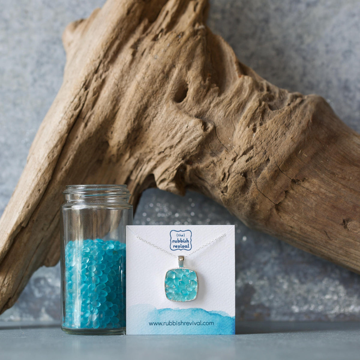 Sea Glass & Silver Mosaic Necklace - Aqua