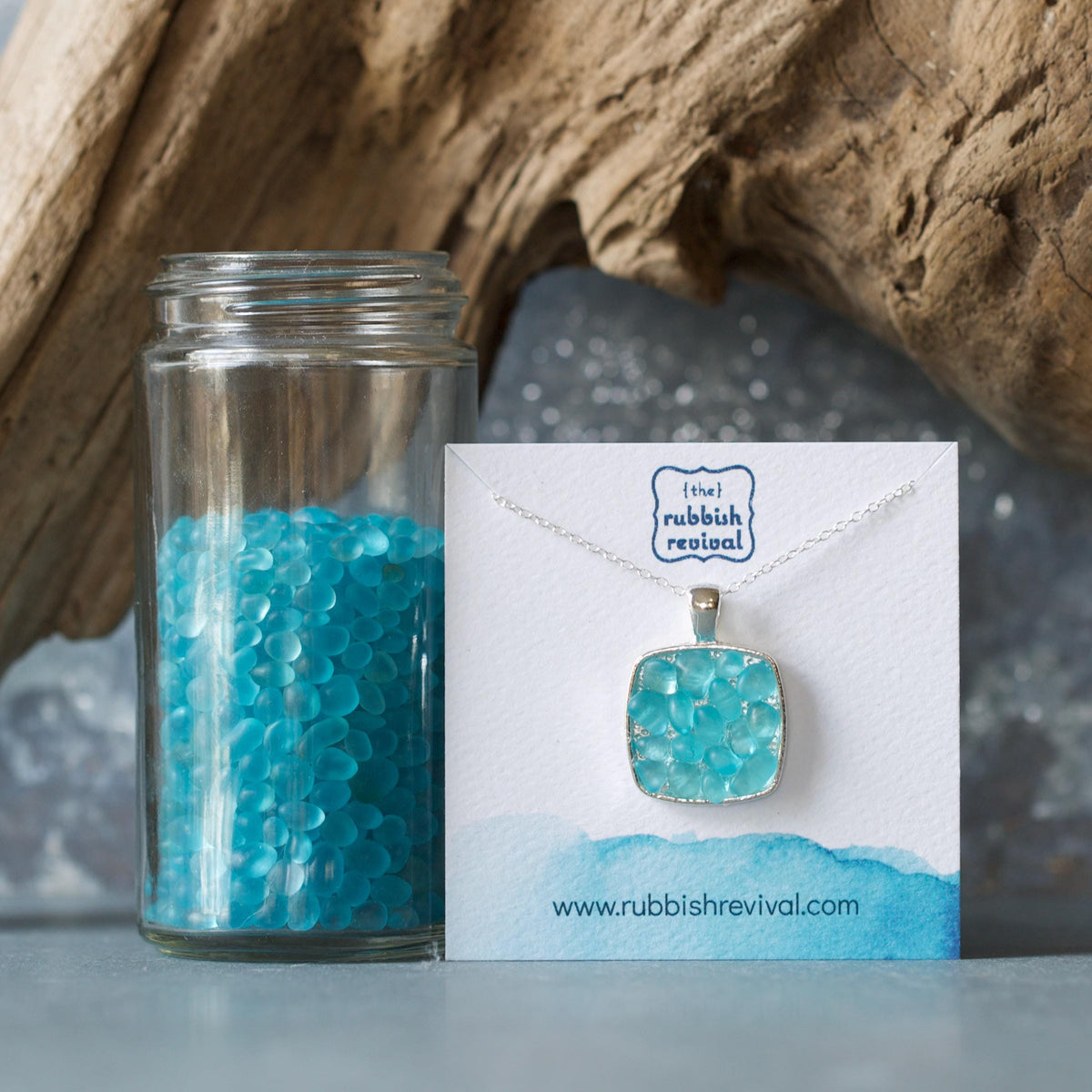 Sea Glass & Silver Mosaic Necklace - Aqua