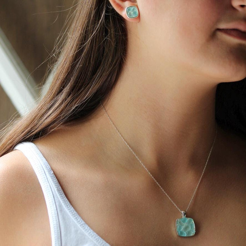 Sea Glass & Silver Petite Stud Earrings - Aqua