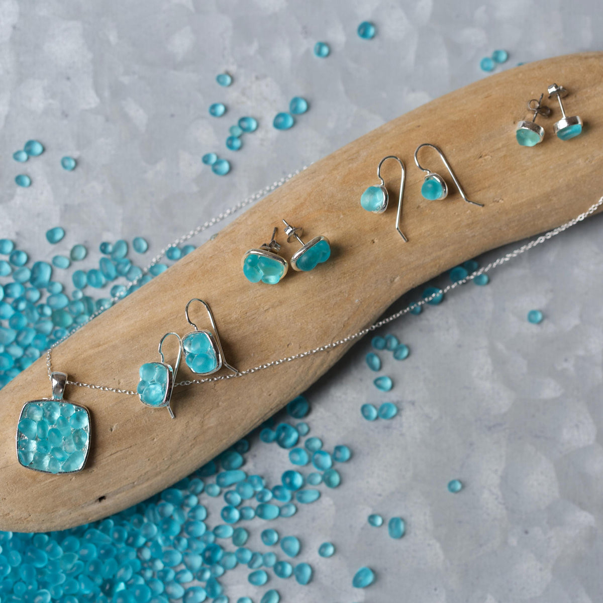 Sea Glass & Silver Petite Stud Earrings - Aqua