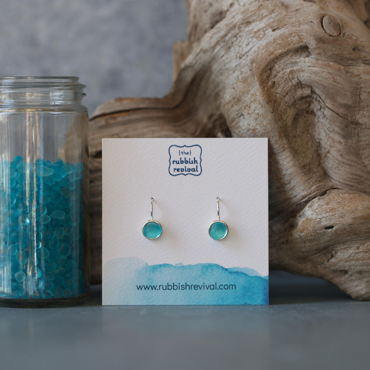Sea Glass & Silver Petite Drop Earrings - Aqua