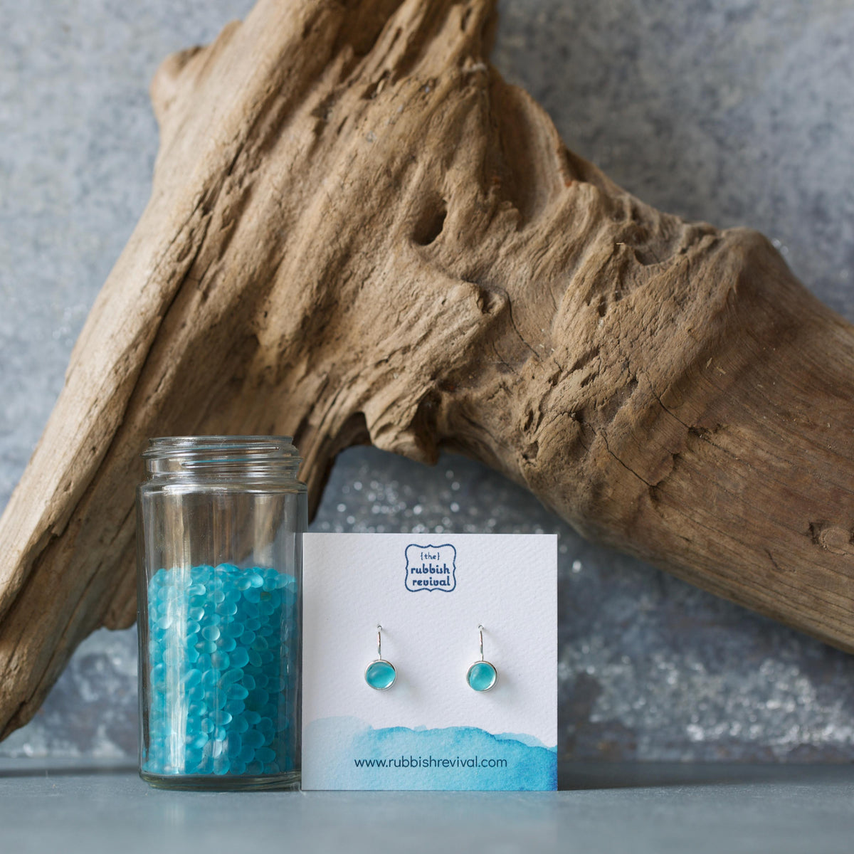 Sea Glass & Silver Petite Drop Earrings - Aqua