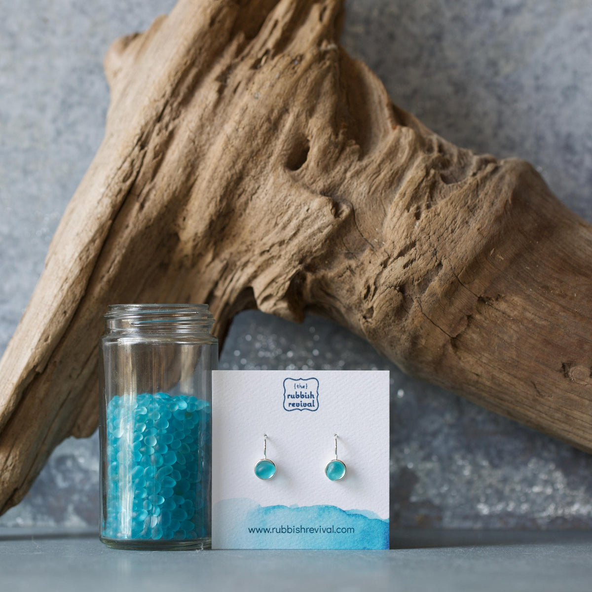 Sea Glass & Silver Petite Drop Earrings - Aqua