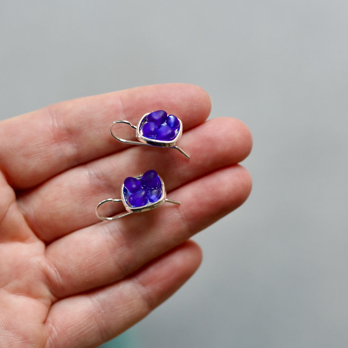Sea Glass & Silver Mosaic Drop Earrings - Royal Blue