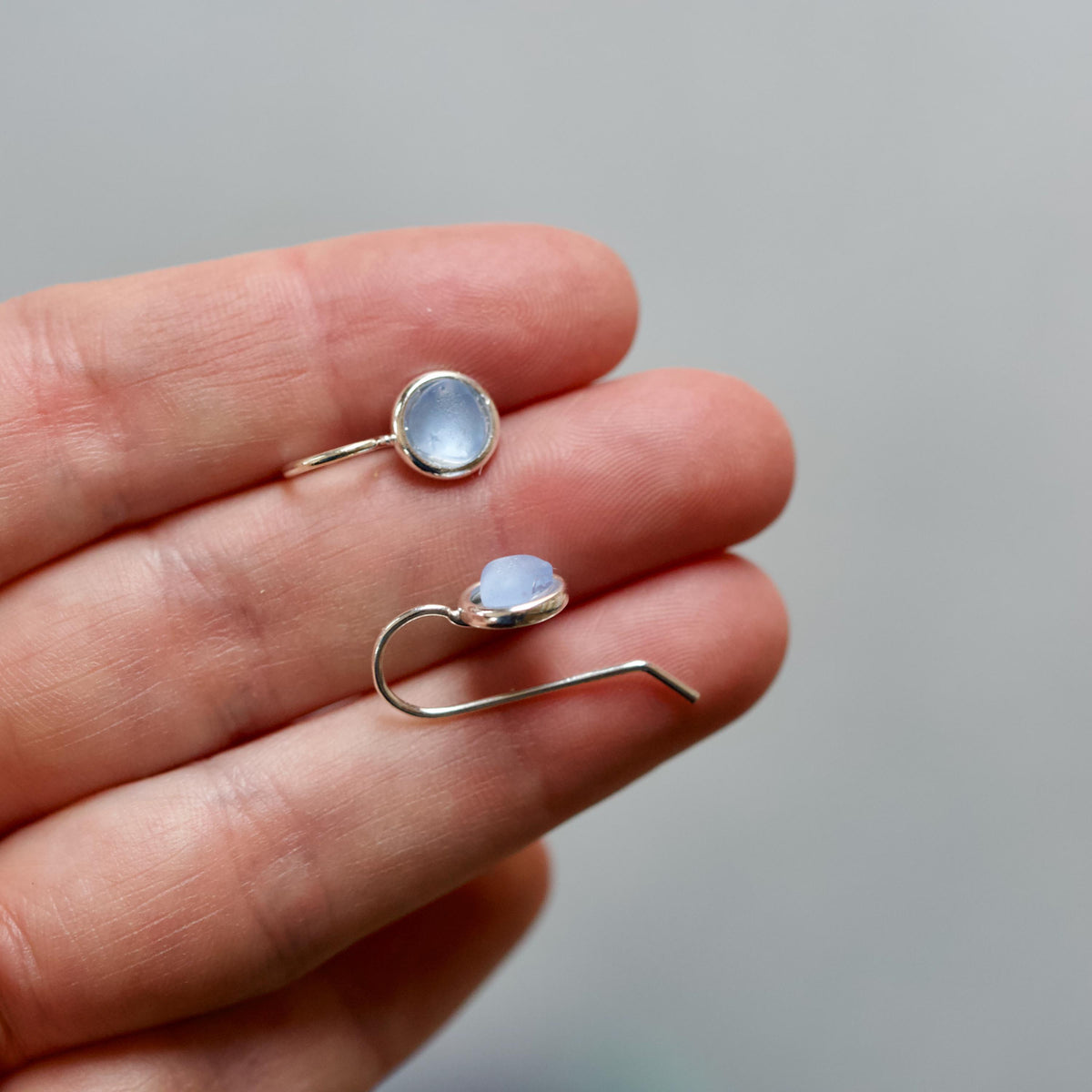 Sea Glass & Silver Petite Drop Earrings - Twilight