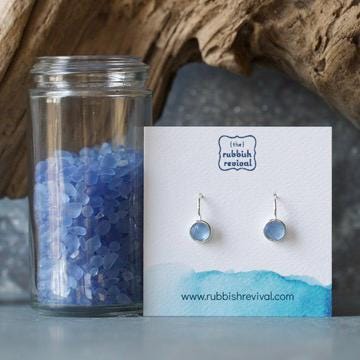 Sea Glass & Silver Petite Drop Earrings - Twilight