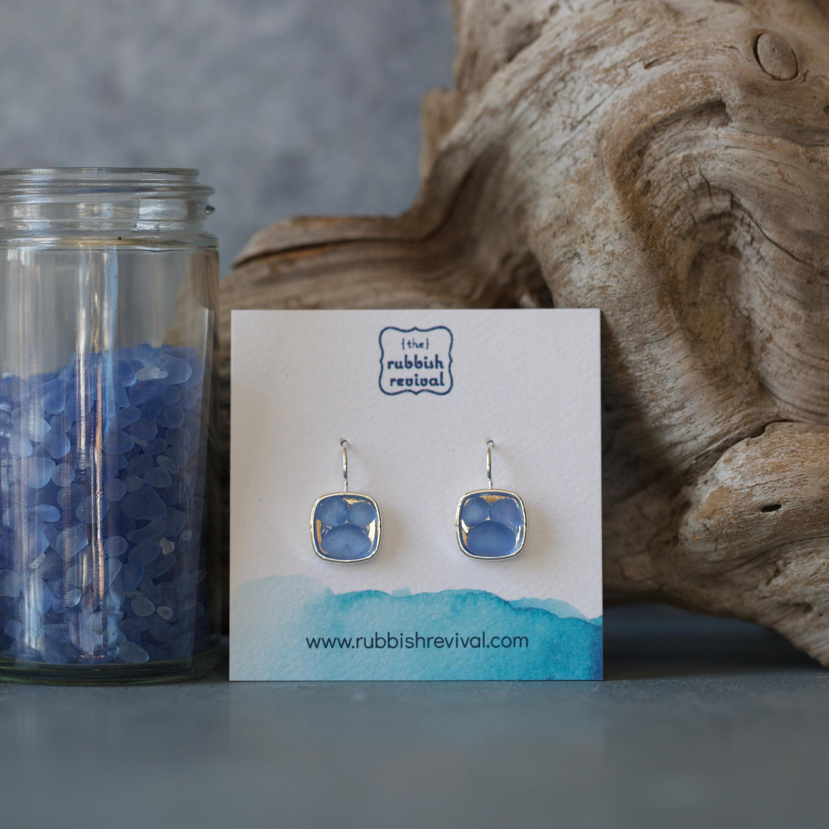 Sea Glass & Silver Mosaic Drop Earrings - Twilight