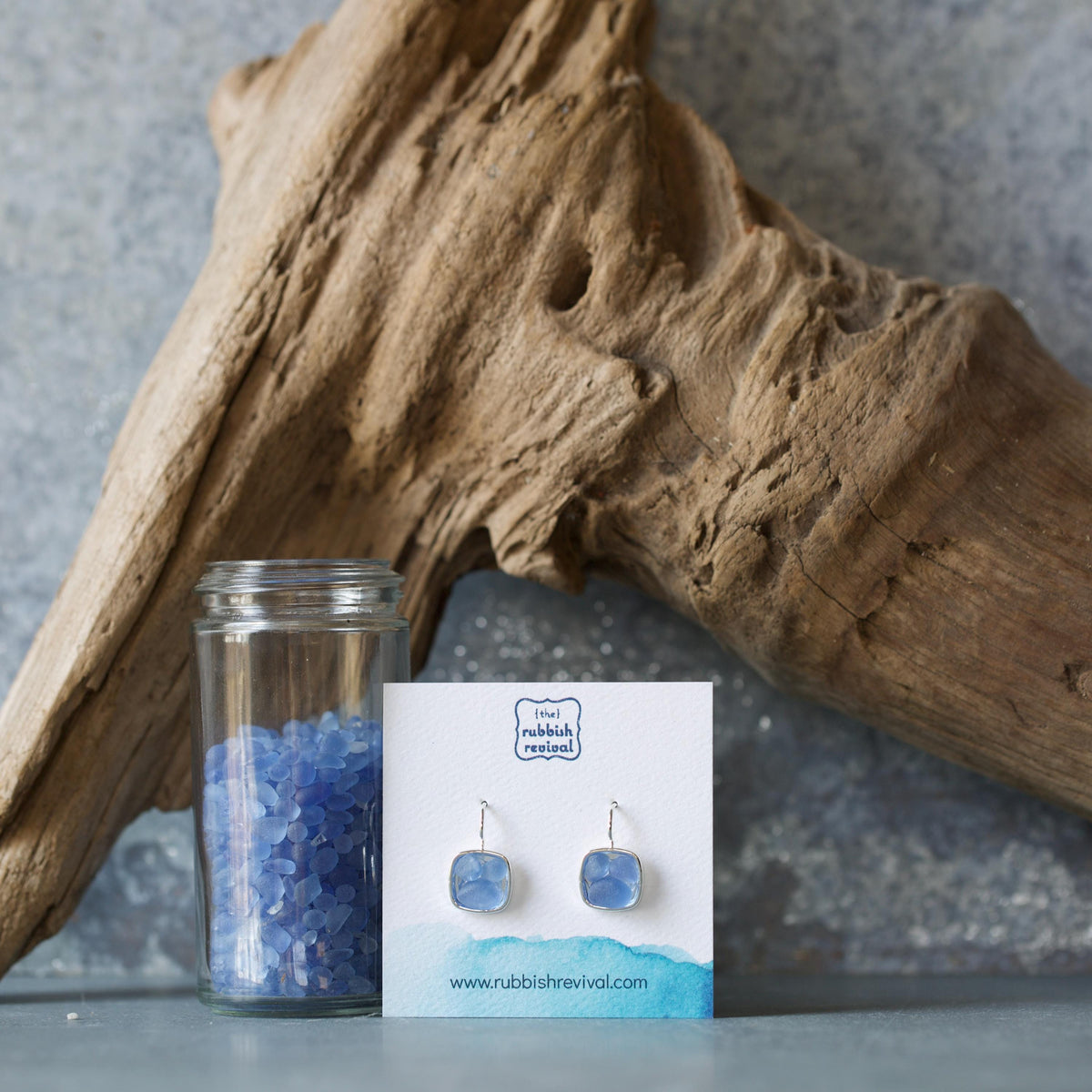 Sea Glass & Silver Mosaic Drop Earrings - Twilight