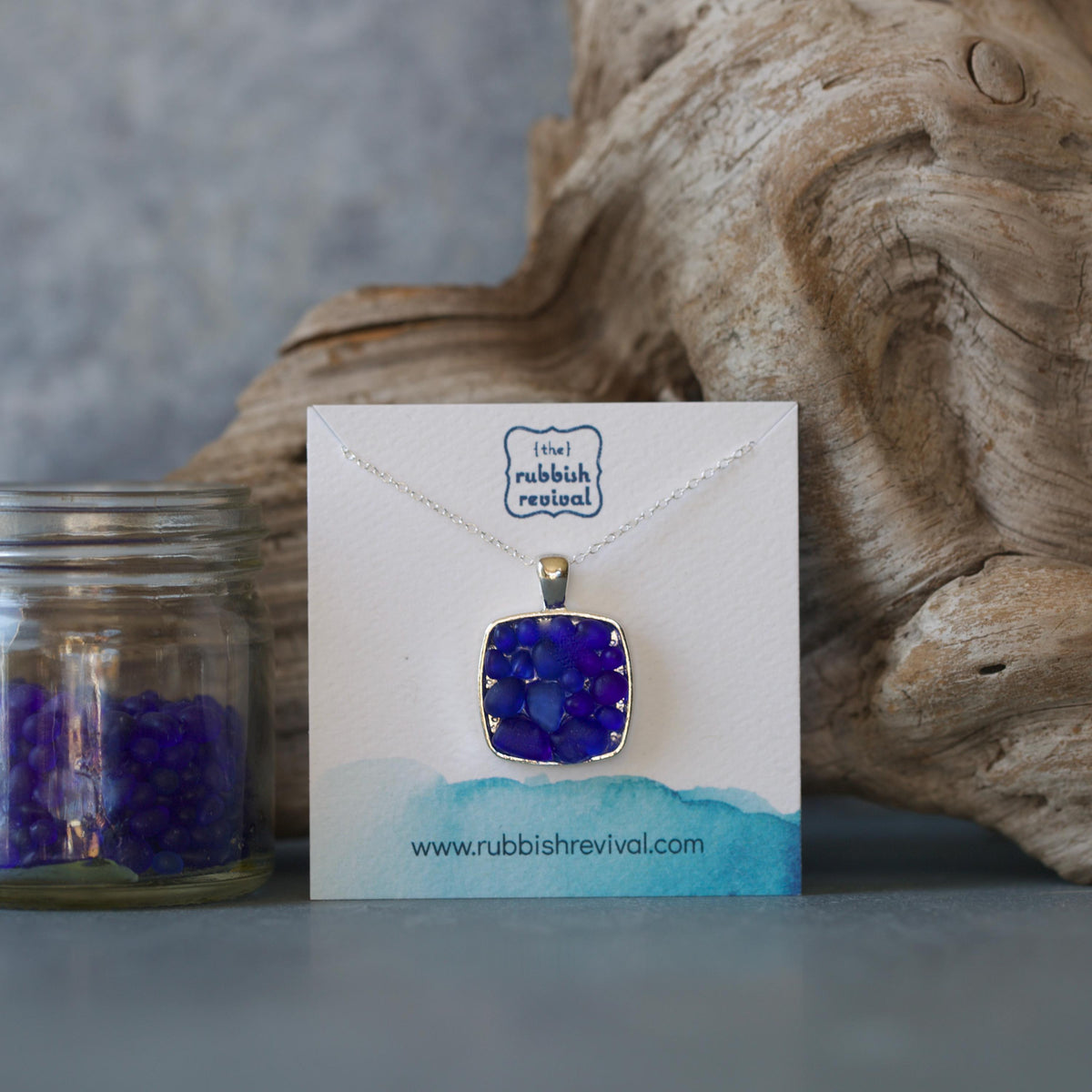 Sea Glass & Silver Mosaic Necklace - Royal Blue