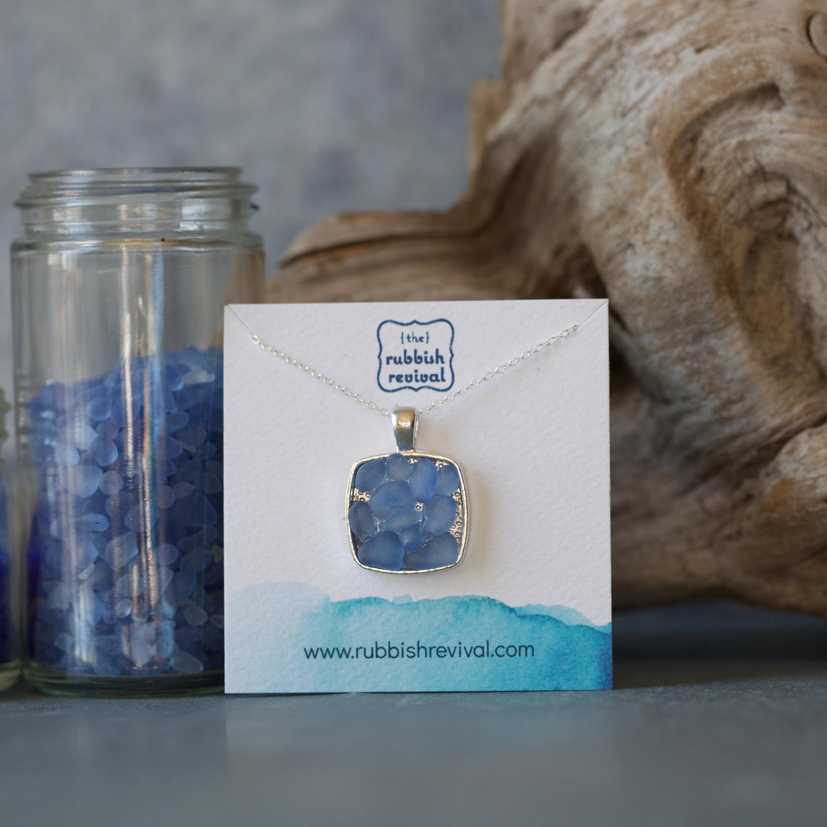 Sea Glass & Silver Mosaic Necklace - Twilight