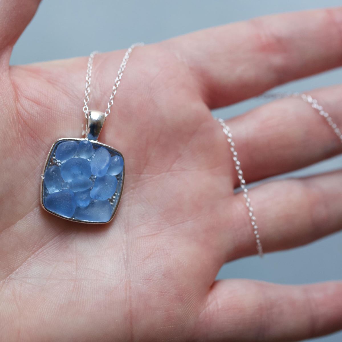 Sea Glass & Silver Mosaic Necklace - Twilight