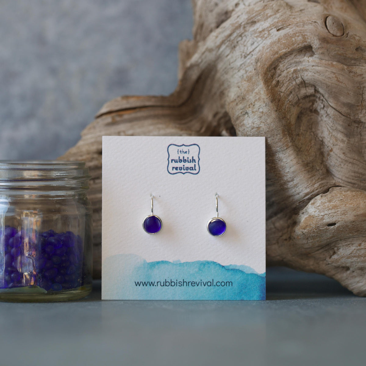 Sea Glass & Silver Petite Drop Earrings - Royal Blue